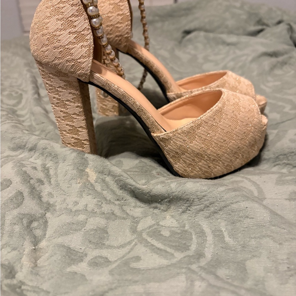 Elegant Cream Peep-Toe Heels
